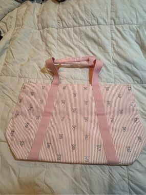 Victoria’s Secret Pink Striped Tote Bag with Embroidered Motifs